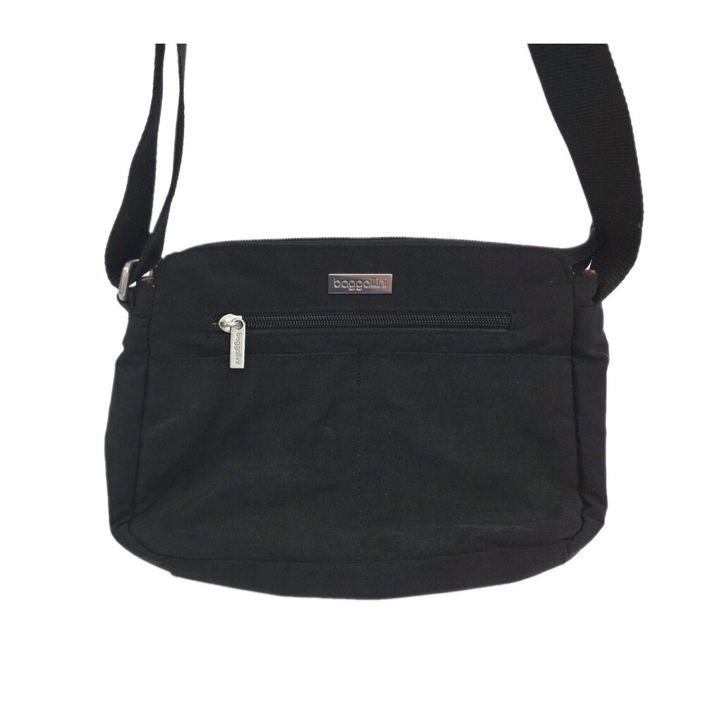 Baggallini Crossbody Purse Bag Black Nylon Pocket Adjustable 7x10" Zip Top Small